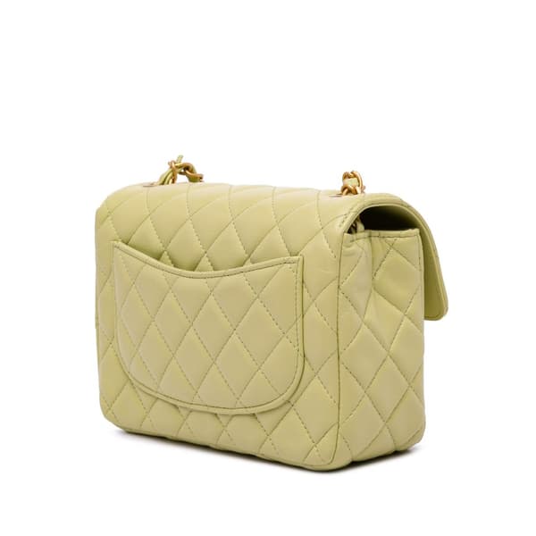 Pre-owned Chanel Mini Square Lambskin Casino Royale Charms Single Flap Green