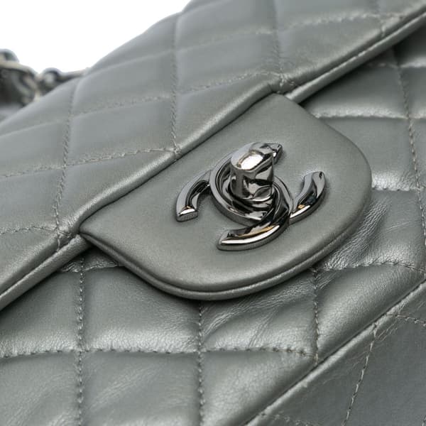 Pre-owned Chanel Mini Rectangular Classic Lambskin Single Flap Silver
