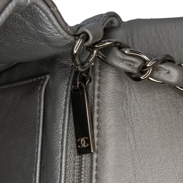 Pre-owned Chanel Mini Rectangular Classic Lambskin Single Flap Silver