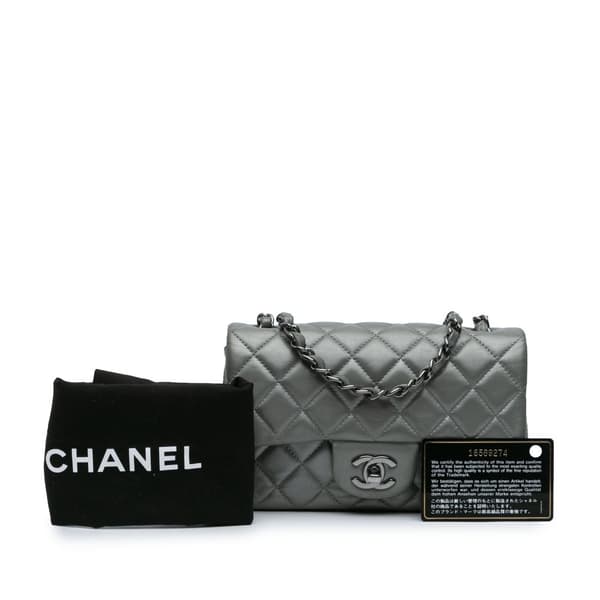 Pre-owned Chanel Mini Rectangular Classic Lambskin Single Flap Silver