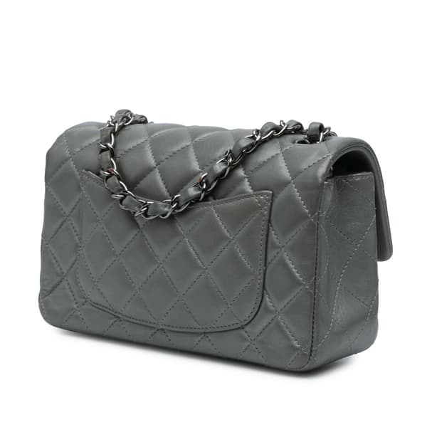Pre-owned Chanel Mini Rectangular Classic Lambskin Single Flap Silver