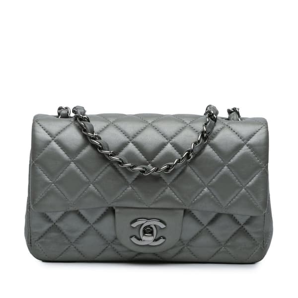 Pre-owned Chanel Mini Rectangular Classic Lambskin Single Flap Silver