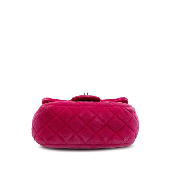 Pre-owned Chanel Mini Square Classic Velvet Pearl Crush Single Flap Pink