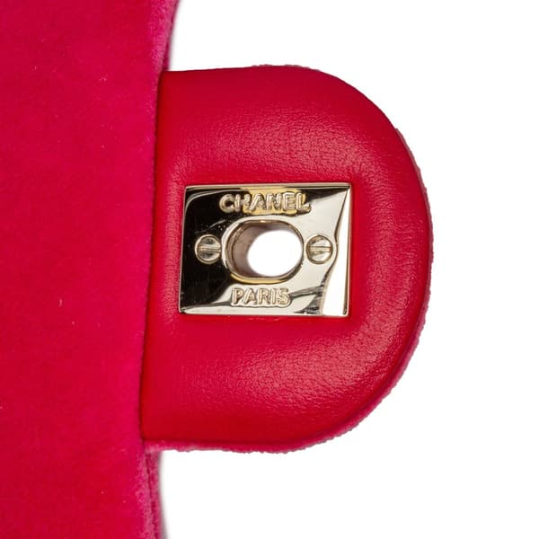 Pre-owned Chanel Mini Square Classic Velvet Pearl Crush Single Flap Pink