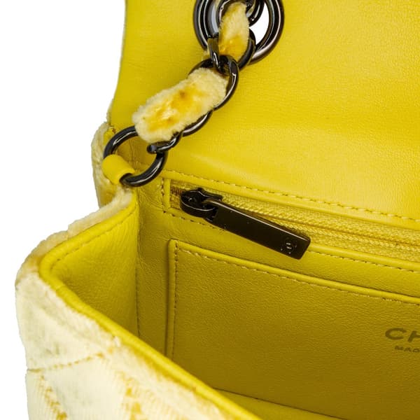 Pre-owned Chanel Mini Rectangular Classic Velvet Single Flap Yellow