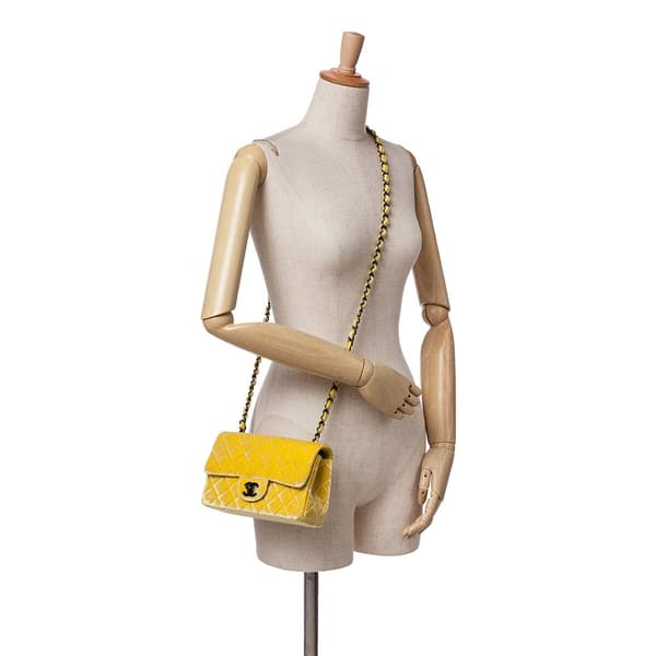 Pre-owned Chanel Mini Rectangular Classic Velvet Single Flap Yellow
