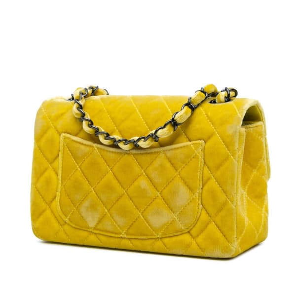 Pre-owned Chanel Mini Rectangular Classic Velvet Single Flap Yellow