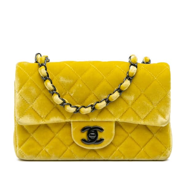 Pre-owned Chanel Mini Rectangular Classic Velvet Single Flap Yellow