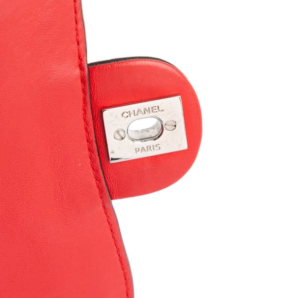 Pre-owned Chanel Mini Square Lambskin Graphic Flap Crossbody Red