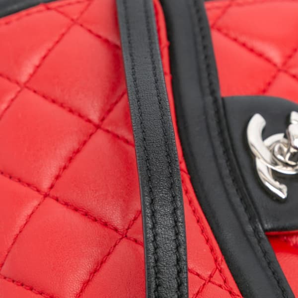 Pre-owned Chanel Mini Square Lambskin Graphic Flap Crossbody Red