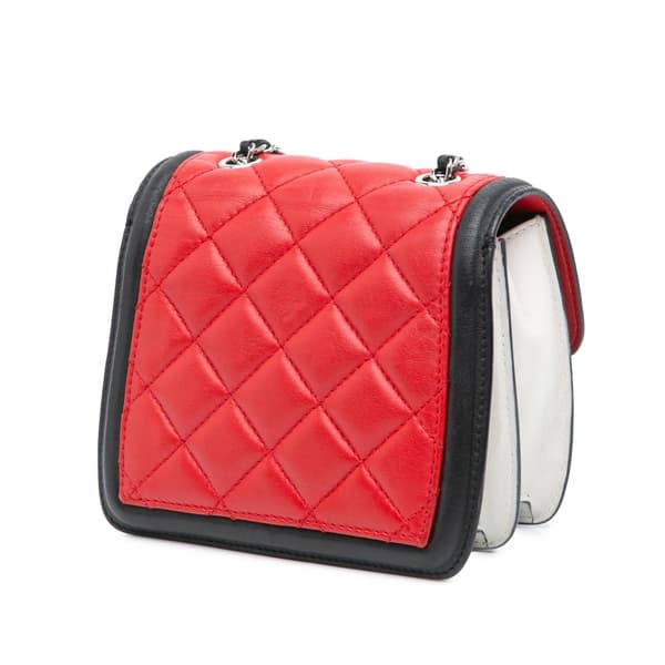 Pre-owned Chanel Mini Square Lambskin Graphic Flap Crossbody Red