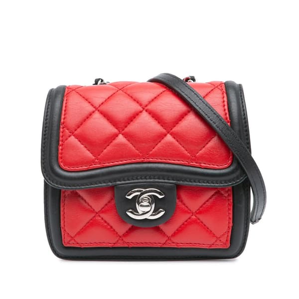 Pre-owned Chanel Mini Square Lambskin Graphic Flap Crossbody Red