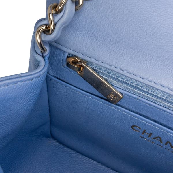 Pre-owned Chanel Mini Square Classic Lambskin Single Flap Blue