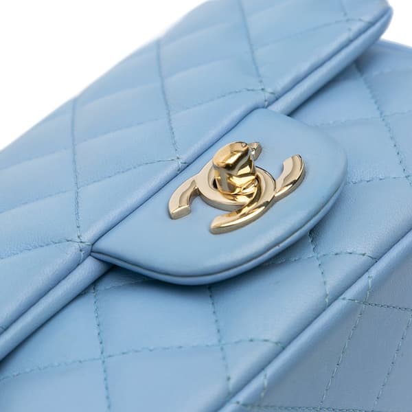 Pre-owned Chanel Mini Square Classic Lambskin Single Flap Blue