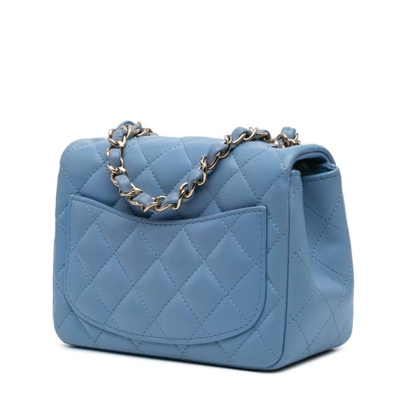 Pre-owned Chanel Mini Square Classic Lambskin Single Flap Blue