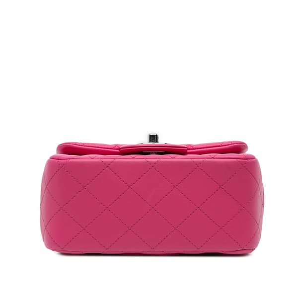 Pre-owned Chanel Mini Square Classic Lambskin Single Flap Pink