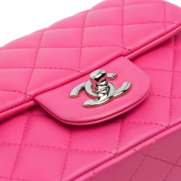 Pre-owned Chanel Mini Square Classic Lambskin Single Flap Pink