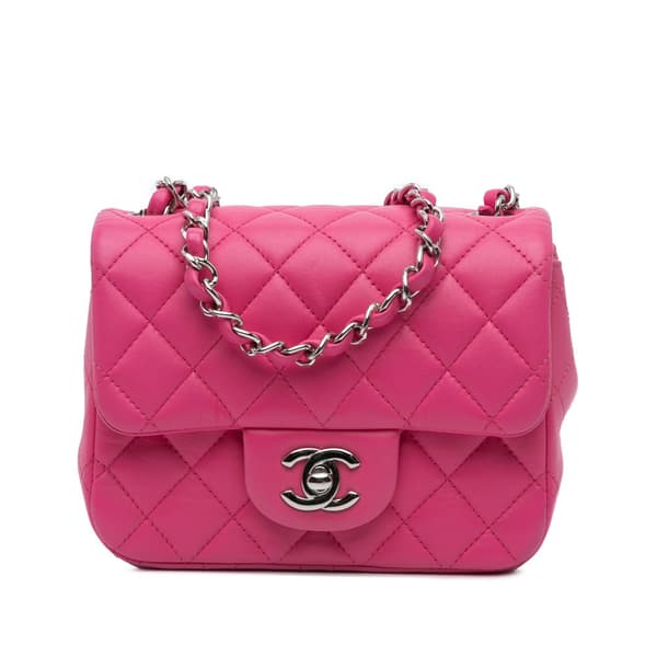 Pre-owned Chanel Mini Square Classic Lambskin Single Flap Pink