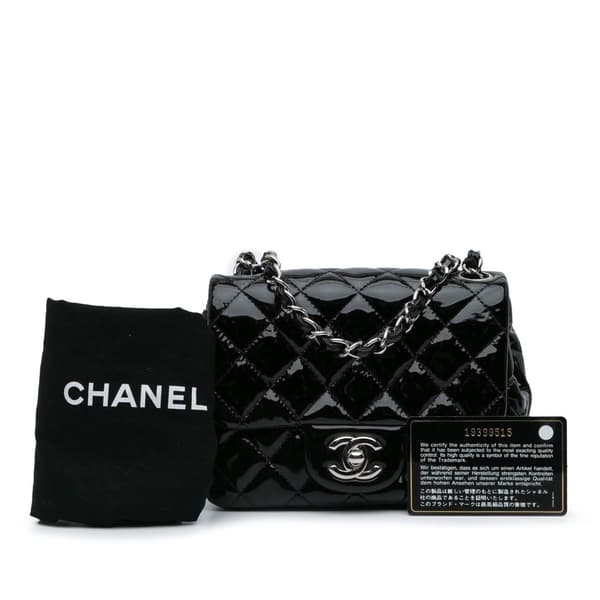 Pre-owned Chanel Mini Square Classic Patent Single Flap Black