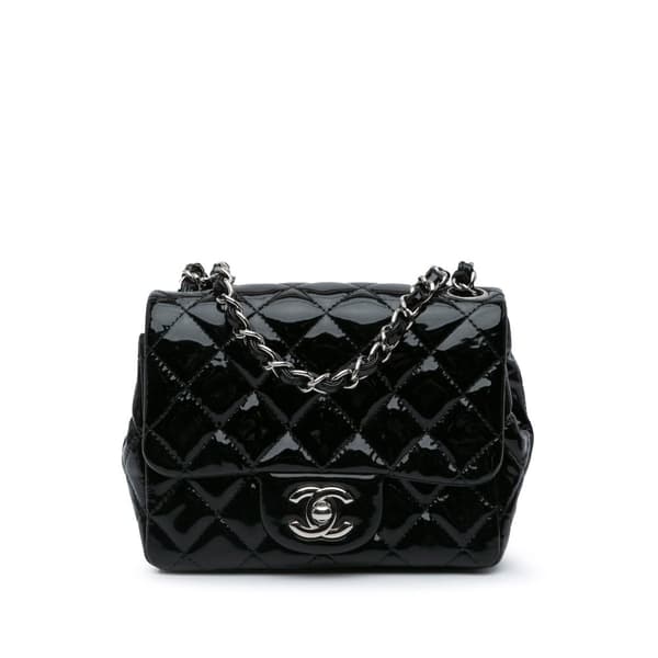 Pre-owned Chanel Mini Square Classic Patent Single Flap Black