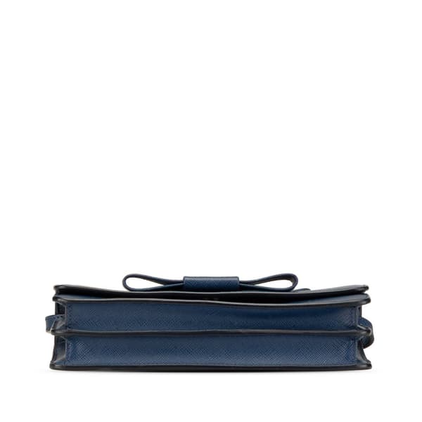Pre-owned Prada Saffiano Lux Bow Wallet On Strap Blue