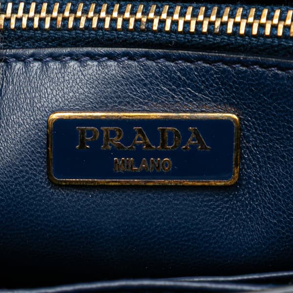 Pre-owned Prada Saffiano Lux Bow Wallet On Strap Blue