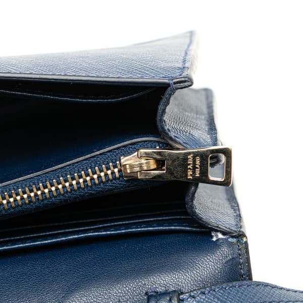 Pre-owned Prada Saffiano Lux Bow Wallet On Strap Blue