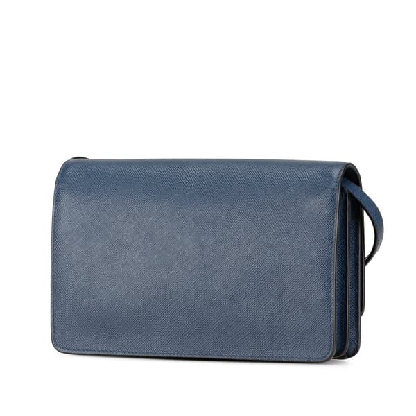 Pre-owned Prada Saffiano Lux Bow Wallet On Strap Blue