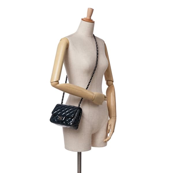 Pre-owned Chanel Mini Square Classic Patent Single Flap Blue