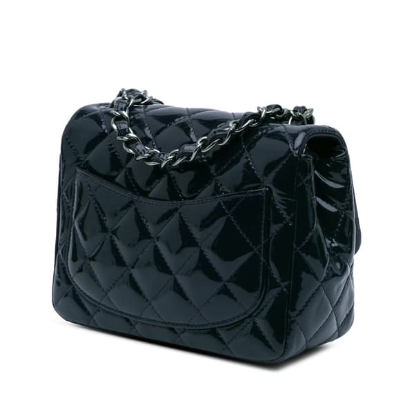 Pre-owned Chanel Mini Square Classic Patent Single Flap Blue