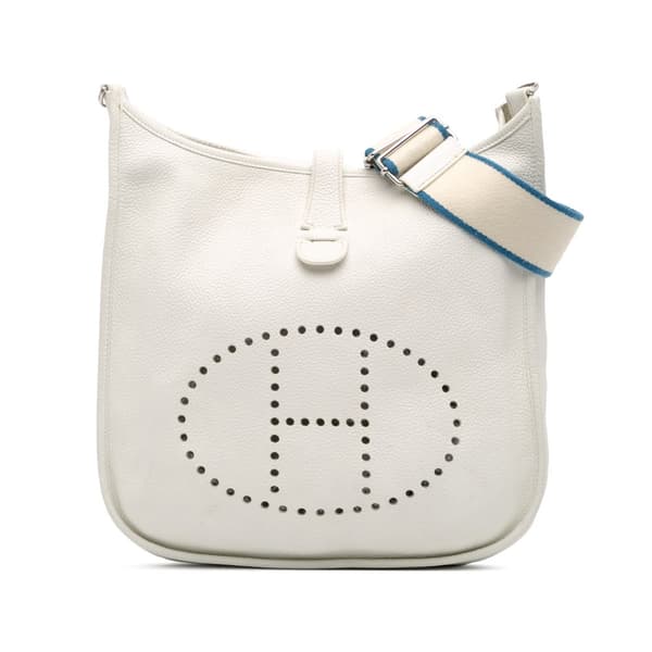 Pre-owned Hermès Clemence Evelyne III PM White