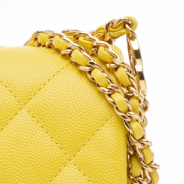 Pre-owned Chanel Mini Quilted Caviar CC You Flap Yellow