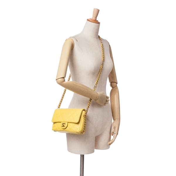 Pre-owned Chanel Mini Quilted Caviar CC You Flap Yellow