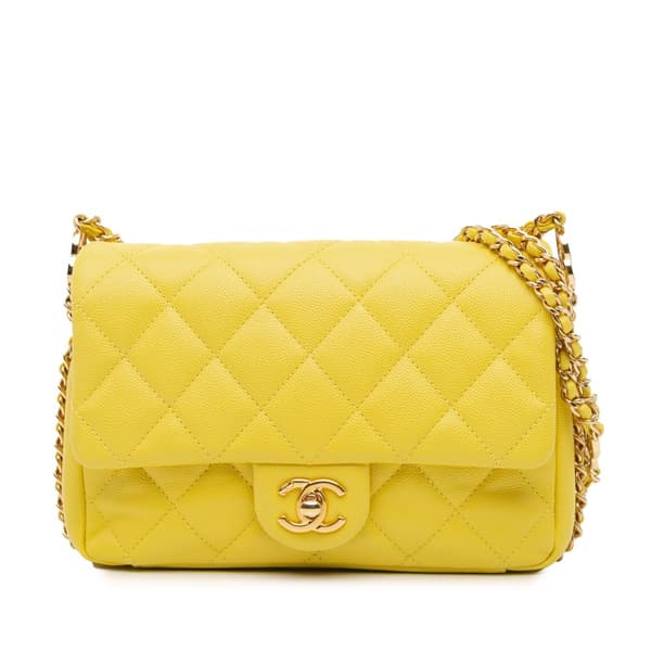 Pre-owned Chanel Mini Quilted Caviar CC You Flap Yellow