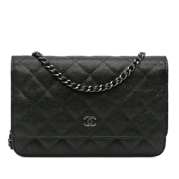 Pre-owned Chanel CC Quilted Caviar Wallet on Chain Black