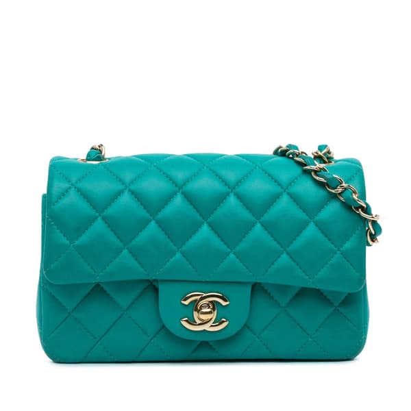 Pre-owned Chanel Mini Rectangular Classic Lambskin Single Flap Blue