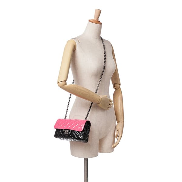 Pre-owned Chanel Mini Rectangular Bicolor Patent Leather Flap Bag Pink