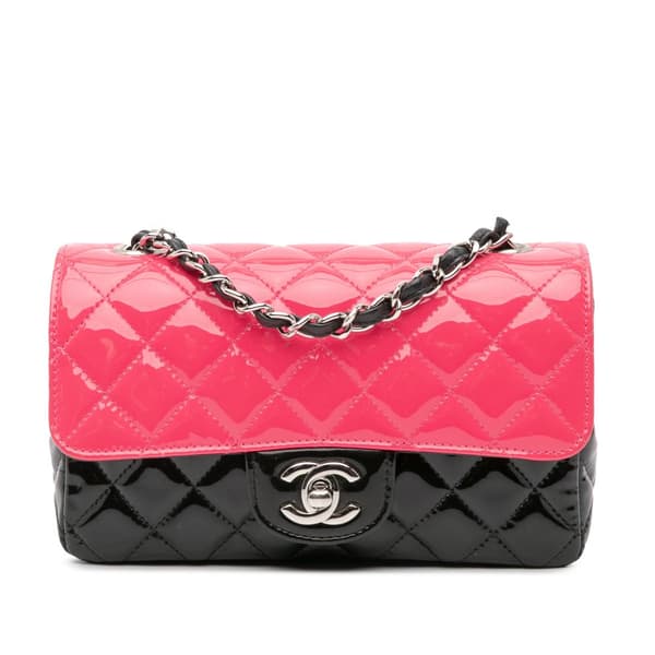 Pre-owned Chanel Mini Rectangular Bicolor Patent Leather Flap Bag Pink
