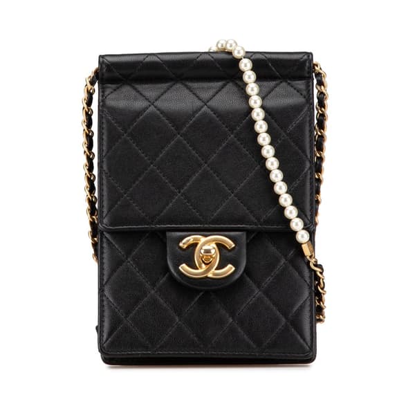 Pre-owned Chanel Quilted Lambskin Vertical Chic Pearls Flap Black
