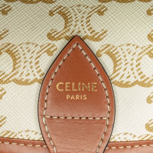 Pre-owned Celine Medium Triomphe Coated Canvas Folco Crossbody White
