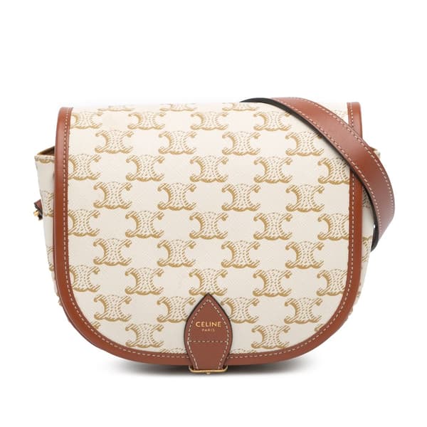 Pre-owned Celine Medium Triomphe Coated Canvas Folco Crossbody White