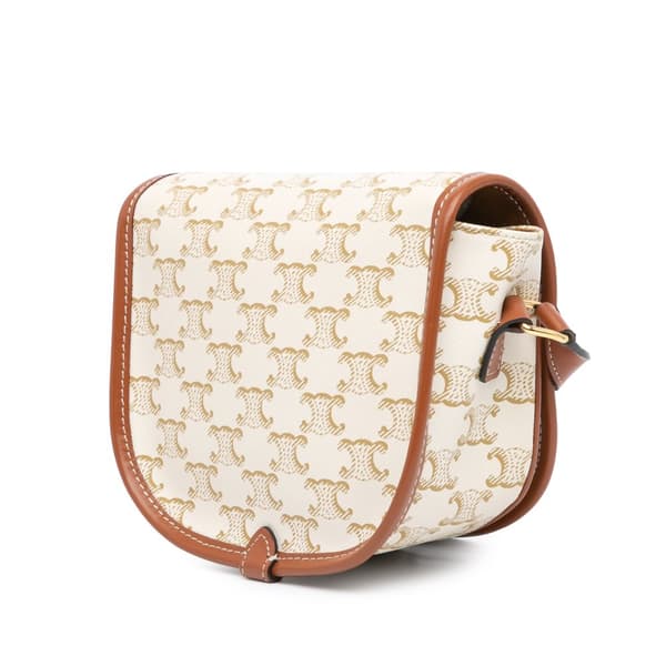 Pre-owned Celine Medium Triomphe Coated Canvas Folco Crossbody White
