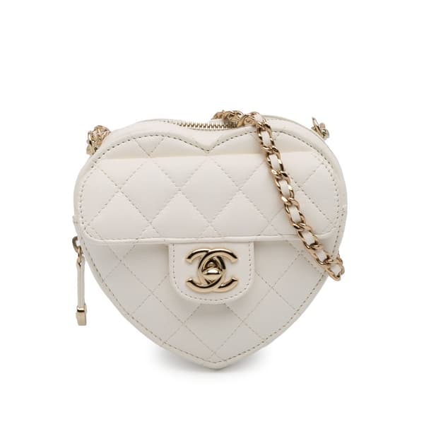 Pre-owned Chanel Mini Lambskin CC in Love Heart Crossbody White
