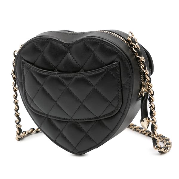 Pre-owned Chanel Mini Lambskin CC in Love Heart Crossbody Black