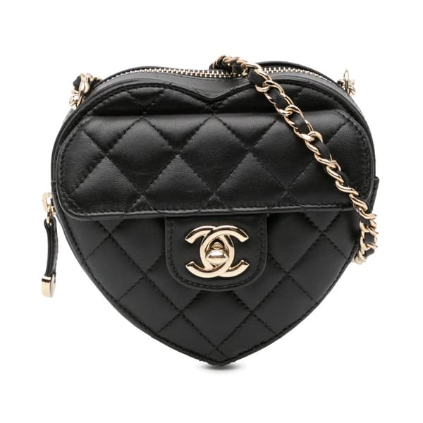 Pre-owned Chanel Mini Lambskin CC in Love Heart Crossbody Black