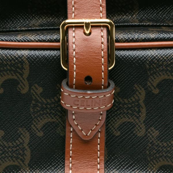 Pre-owned Celine Medium Triomphe Coated Canvas Folco Crossbody Brown
