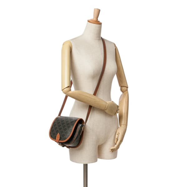 Pre-owned Celine Medium Triomphe Coated Canvas Folco Crossbody Brown