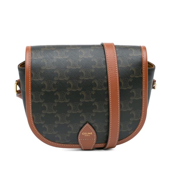 Pre-owned Celine Medium Triomphe Coated Canvas Folco Crossbody Brown
