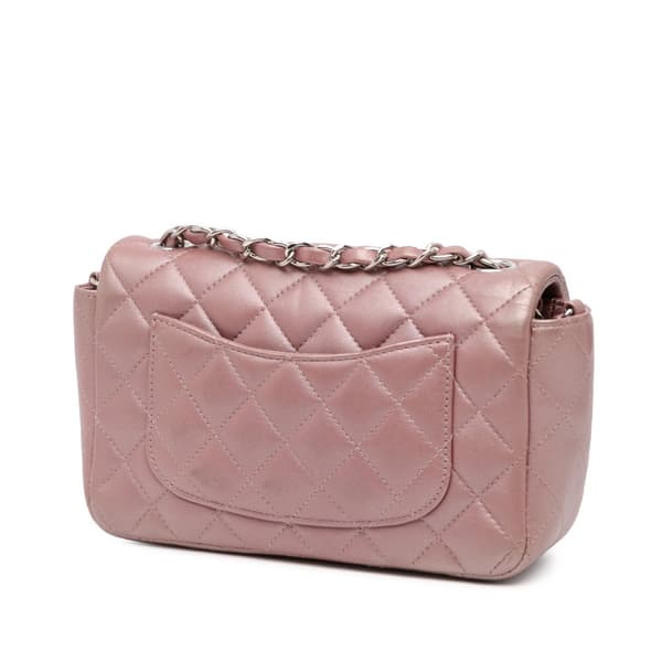 Pre-owned Chanel Mini Rectangular Classic Iridescent Lambskin Single Flap Pink