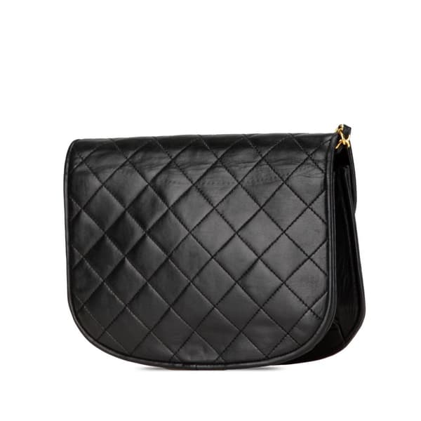Pre-owned Chanel CC Quilted Lambskin Paris Round Flap Black